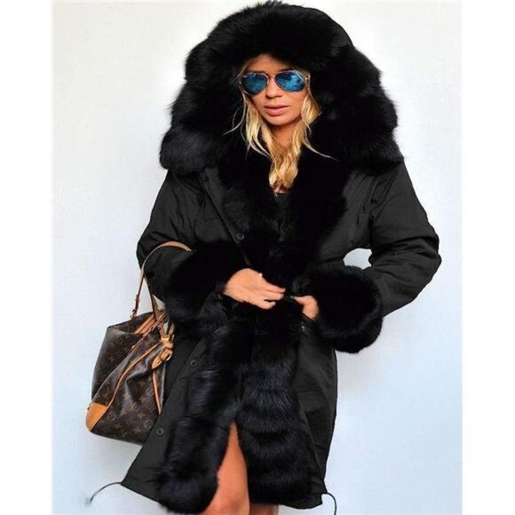 Women Thicken Warm Winter Coat Hood Down Parka Faux Fur Overcoat Long Jacket